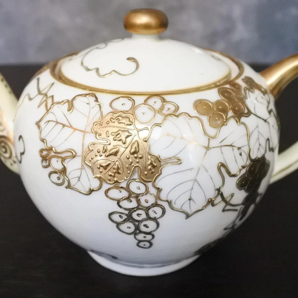 Antique Japanese T.S. Nippon Porcelain Gold Moriage Grape Leaf Tea Set